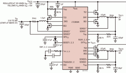 典型的LTC3859A 啟動/ 停止應(yīng)用電路原理圖