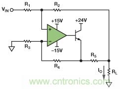 圖1. 改進(jìn)型Howland電流源驅(qū)動(dòng)接地負(fù)載。