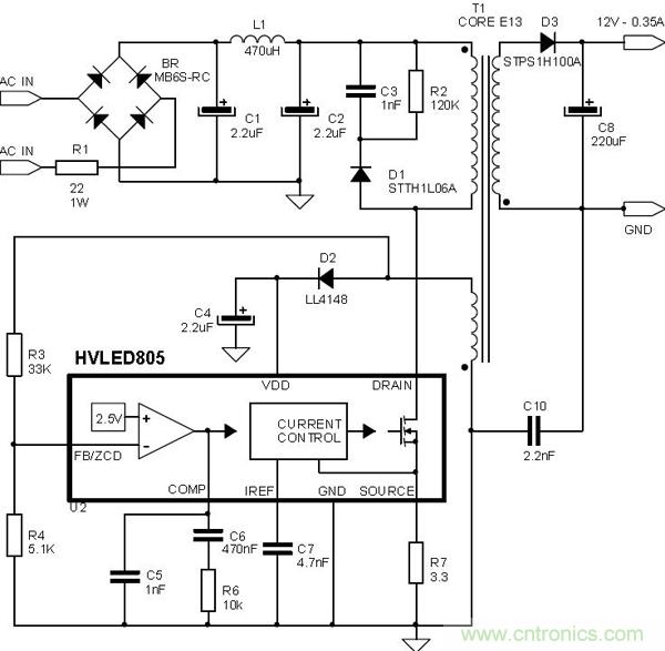 首個最簡單、器件最少的LED驅(qū)動電路設(shè)計