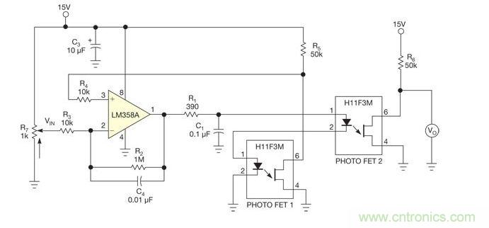 光電FET光耦和電阻連起來(lái)做一個(gè)電位器