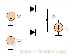 兩個電源的二極管“或”電路向負(fù)載供電