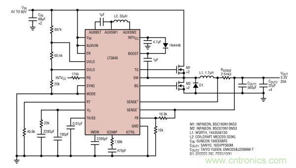 電路分享：基于LT3840電源設(shè)計(jì)應(yīng)用的電路圖