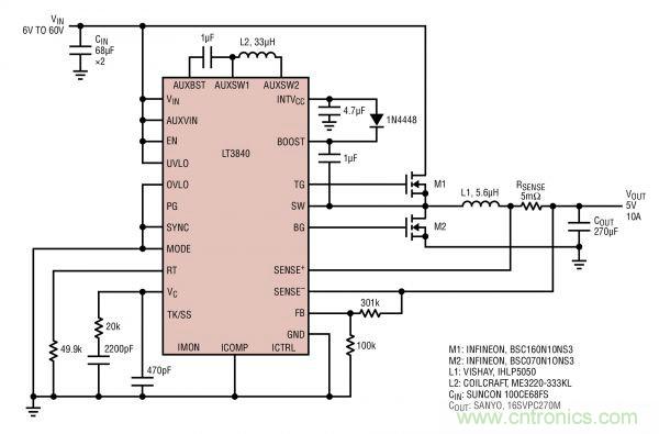 電路分享：基于LT3840電源設(shè)計(jì)應(yīng)用的電路圖