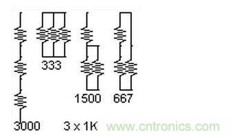 3個(gè)電阻，4種組合。
