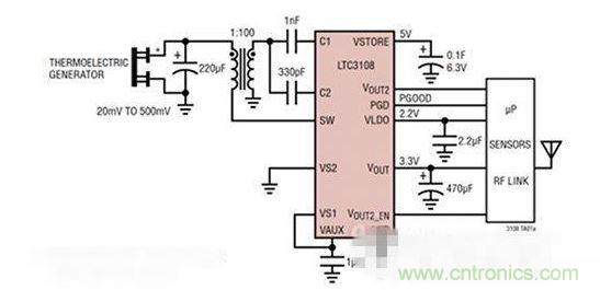 LTC3108 電源芯片優(yōu)化用于從熱電設(shè)備收集能量。