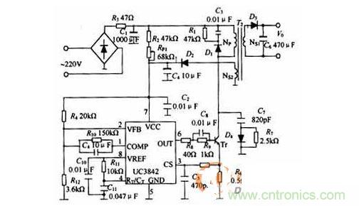 UC3842組成的開(kāi)關(guān)電源電路