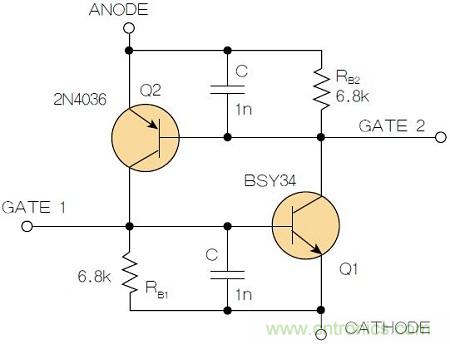 圖2：增加兩個電容值為1nF的SMD陶瓷電容器后，可以在ΔV達到10V的情況下防止導通。