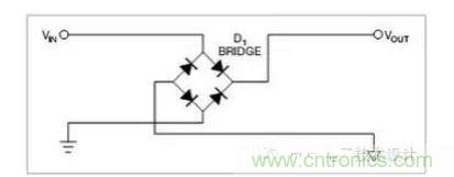 是一個(gè)橋式整流器，不論什么極性都可以正常工作，但是有兩個(gè)二極管導(dǎo)通，功耗是圖1的兩倍.