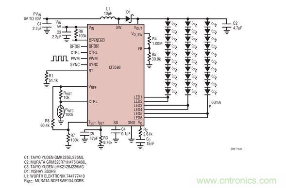 LED驅(qū)動器用于30個白光LED