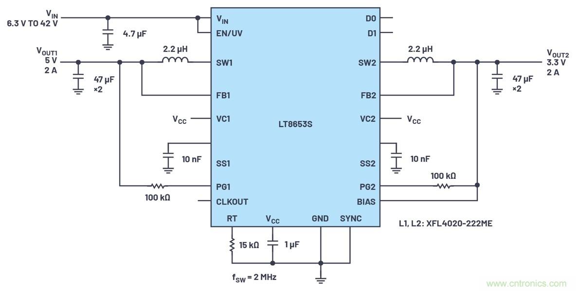 具有6.2 µA靜態(tài)電流的雙通道、42 V、2 A、單片、同步降壓型Silent Switcher 2穩(wěn)壓器