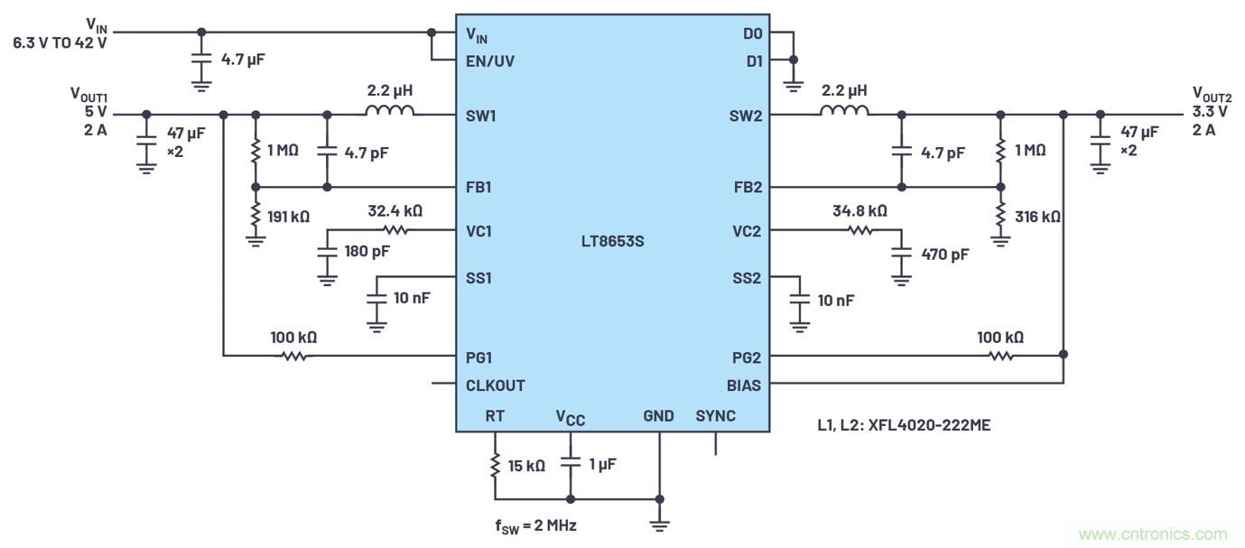 具有6.2 µA靜態(tài)電流的雙通道、42 V、2 A、單片、同步降壓型Silent Switcher 2穩(wěn)壓器