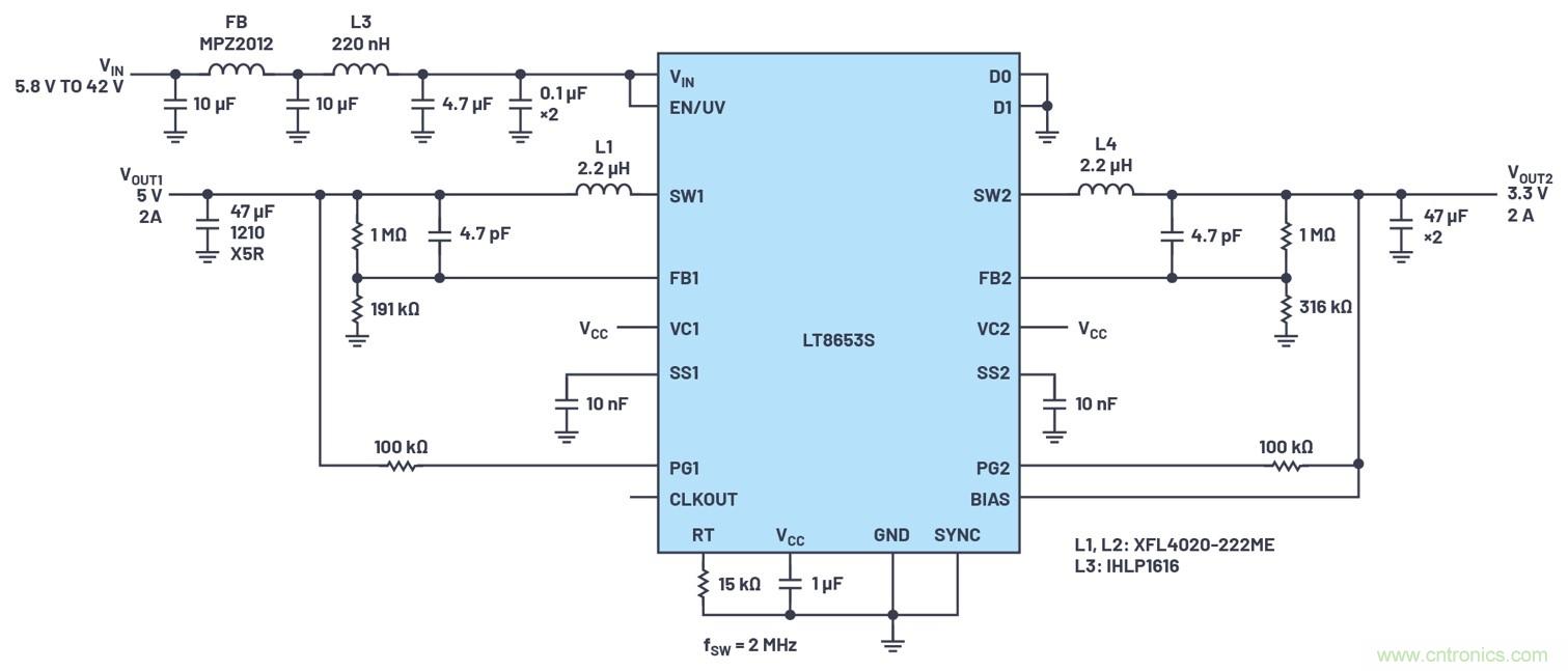 具有6.2 µA靜態(tài)電流的雙通道、42 V、2 A、單片、同步降壓型Silent Switcher 2穩(wěn)壓器