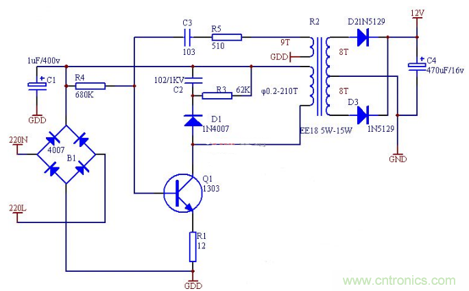 六款簡單的開關(guān)電源電路設(shè)計，內(nèi)附原理圖詳解